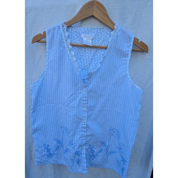Secret Treasures Women's Pajama Set Sz M Blue Striped Cottage Capri Tank Set - Picture 6 of 7